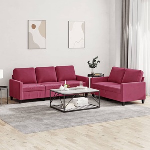 vidaXL, vidaXL 2-tlg. Sofagarnitur mit Kissen Weinrot Samt, vidaXL 2-tlg. Sofagarnitur mit Kissen Weinrot Samt