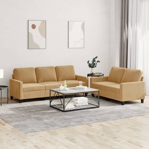 vidaXL, vidaXL 2-tlg. Sofagarnitur mit Kissen Braun Samt, vidaXL 2-tlg. Sofagarnitur mit Kissen Braun Samt