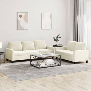 vidaXL, vidaXL 2-tlg. Sofagarnitur mit Kissen Creme Samt, vidaXL 2-tlg. Sofagarnitur mit Kissen Creme Samt