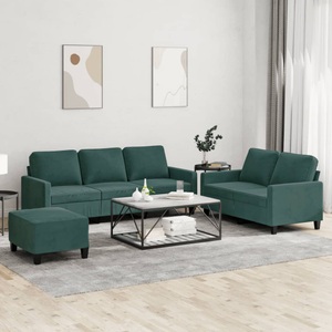 vidaXL, vidaXL 3-tlg. Sofagarnitur mit Kissen Dunkelgrün Samt, vidaXL 3-tlg. Sofagarnitur mit Kissen Dunkelgrün Samt
