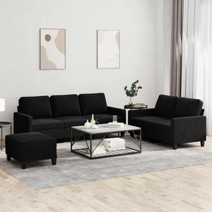 vidaXL, vidaXL 3-tlg. Sofagarnitur mit Kissen Schwarz Samt, vidaXL 3-tlg. Sofagarnitur mit Kissen Schwarz Samt