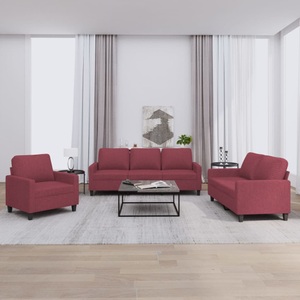 vidaXL, vidaXL 3-tlg. Sofagarnitur mit Kissen Weinrot Stoff