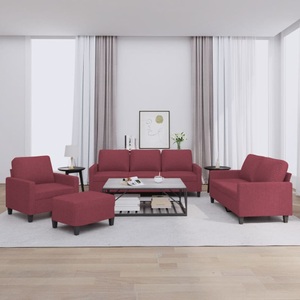 vidaXL, vidaXL 4-tlg. Sofagarnitur mit Kissen Weinrot Stoff