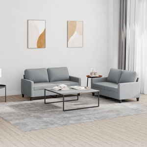 vidaXL, vidaXL 2-tlg. Sofagarnitur mit Kissen Hellgrau Stoff