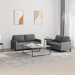 vidaXL, vidaXL 2-tlg. Sofagarnitur mit Kissen Dunkelgrau Stoff