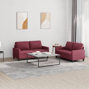 vidaXL, vidaXL 2-tlg. Sofagarnitur mit Kissen Weinrot Stoff