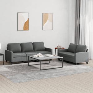 vidaXL, vidaXL 2-tlg. Sofagarnitur mit Kissen Dunkelgrau Stoff