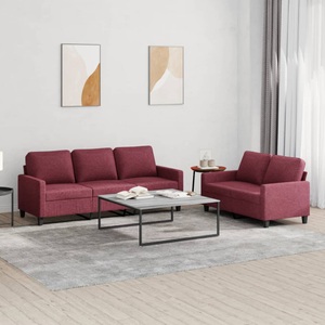 vidaXL, vidaXL 2-tlg. Sofagarnitur mit Kissen Weinrot Stoff