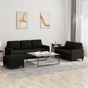 vidaXL, vidaXL 3-tlg. Sofagarnitur mit Kissen Schwarz Stoff