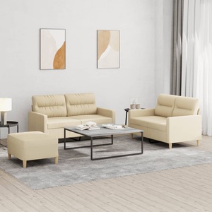 vidaXL, vidaXL 3-tlg. Sofagarnitur mit Kissen Creme Stoff