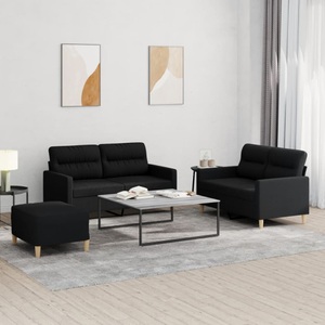 vidaXL, vidaXL 3-tlg. Sofagarnitur mit Kissen Schwarz Stoff