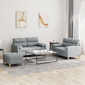 vidaXL, vidaXL 3-tlg. Sofagarnitur mit Kissen Hellgrau Stoff