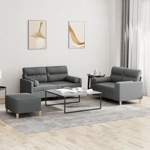 vidaXL, vidaXL 3-tlg. Sofagarnitur mit Kissen Dunkelgrau Stoff