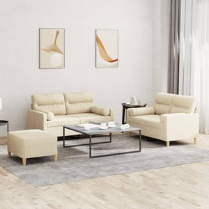 vidaXL, vidaXL 3-tlg. Sofagarnitur mit Kissen Creme Stoff