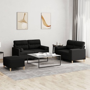 vidaXL, vidaXL 3-tlg. Sofagarnitur mit Kissen Schwarz Stoff