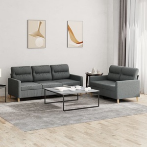 vidaXL, vidaXL 2-tlg. Sofagarnitur mit Kissen Dunkelgrau Stoff