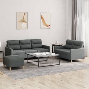 vidaXL, vidaXL 3-tlg. Sofagarnitur mit Kissen Dunkelgrau Stoff