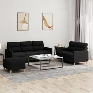 vidaXL, vidaXL 3-tlg. Sofagarnitur mit Kissen Schwarz Stoff