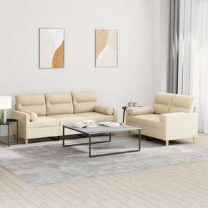 vidaXL, vidaXL 2-tlg. Sofagarnitur mit Kissen Creme Stoff