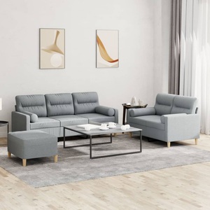 vidaXL, vidaXL 3-tlg. Sofagarnitur mit Kissen Hellgrau Stoff