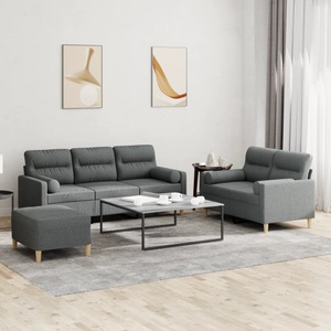 vidaXL, vidaXL 3-tlg. Sofagarnitur mit Kissen Dunkelgrau Stoff