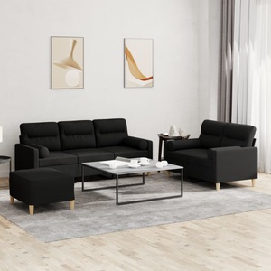 vidaXL, vidaXL 3-tlg. Sofagarnitur mit Kissen Schwarz Stoff