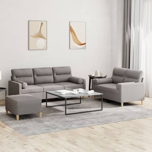 vidaXL, vidaXL 3-tlg. Sofagarnitur mit Kissen Taupe Stoff
