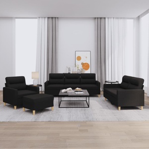 vidaXL, vidaXL 4-tlg. Sofagarnitur mit Kissen Schwarz Stoff