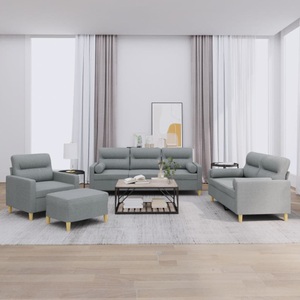 vidaXL, vidaXL 4-tlg. Sofagarnitur mit Kissen Hellgrau Stoff