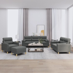 vidaXL, vidaXL 4-tlg. Sofagarnitur mit Kissen Dunkelgrau Stoff