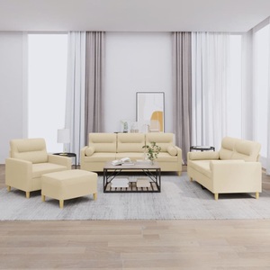 vidaXL, vidaXL 4-tlg. Sofagarnitur mit Kissen Creme Stoff