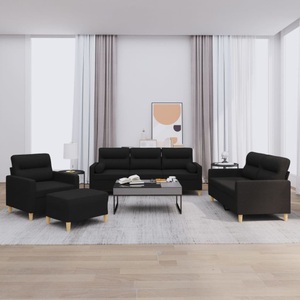 vidaXL, vidaXL 4-tlg. Sofagarnitur mit Kissen Schwarz Stoff