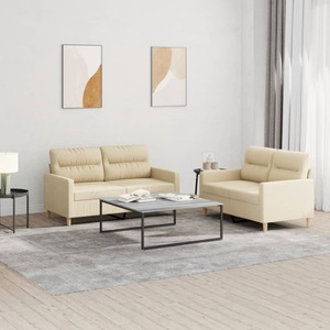 vidaXL, vidaXL 2-tlg. Sofagarnitur mit Kissen Creme Stoff, vidaXL 2-tlg. Sofagarnitur mit Kissen Creme Stoff