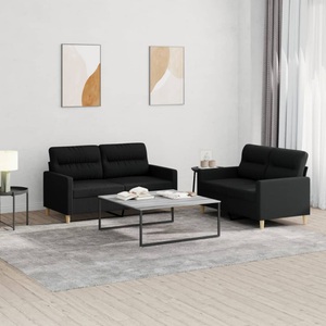 vidaXL, vidaXL 2-tlg. Sofagarnitur mit Kissen Schwarz Stoff, vidaXL 2-tlg. Sofagarnitur mit Kissen Schwarz Stoff