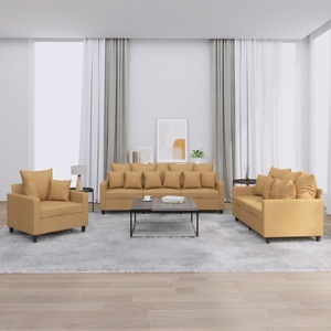 vidaXL, vidaXL 3-tlg. Sofagarnitur mit Kissen Braun Samt, vidaXL 3-tlg. Sofagarnitur mit Kissen Braun Samt