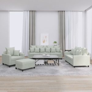 vidaXL, vidaXL 4-tlg. Sofagarnitur mit Kissen Hellgrau Samt, vidaXL 4-tlg. Sofagarnitur mit Kissen Hellgrau Samt