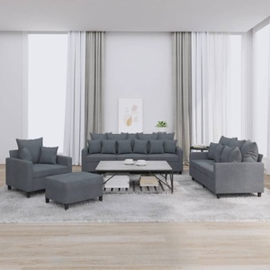 vidaXL, vidaXL 4-tlg. Sofagarnitur mit Kissen Dunkelgrau Samt, vidaXL 4-tlg. Sofagarnitur mit Kissen Dunkelgrau Samt