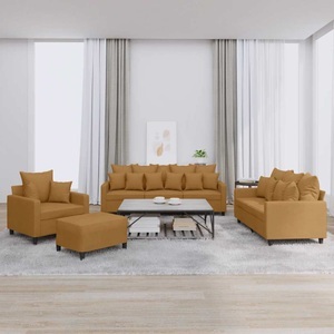 vidaXL, vidaXL 4-tlg. Sofagarnitur mit Kissen Braun Samt, vidaXL 4-tlg. Sofagarnitur mit Kissen Braun Samt