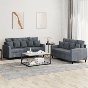 vidaXL, vidaXL 2-tlg. Sofagarnitur mit Kissen Dunkelgrau Samt, vidaXL 2-tlg. Sofagarnitur mit Kissen Dunkelgrau Samt