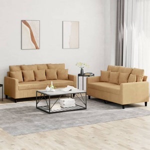 vidaXL, vidaXL 2-tlg. Sofagarnitur mit Kissen Braun Samt, vidaXL 2-tlg. Sofagarnitur mit Kissen Braun Samt