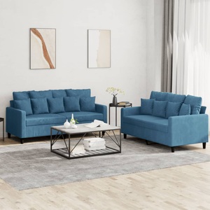 vidaXL, vidaXL 2-tlg. Sofagarnitur mit Kissen Blau Samt