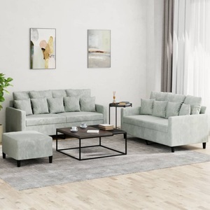 vidaXL, vidaXL 3-tlg. Sofagarnitur mit Kissen Hellgrau Samt, vidaXL 3-tlg. Sofagarnitur mit Kissen Hellgrau Samt