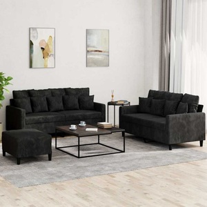 vidaXL, vidaXL 3-tlg. Sofagarnitur mit Kissen Schwarz Samt, vidaXL 3-tlg. Sofagarnitur mit Kissen Schwarz Samt