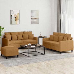 vidaXL, vidaXL 3-tlg. Sofagarnitur mit Kissen Braun Samt, vidaXL 3-tlg. Sofagarnitur mit Kissen Braun Samt