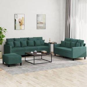 vidaXL, vidaXL 3-tlg. Sofagarnitur mit Kissen Dunkelgrün Samt, vidaXL 3-tlg. Sofagarnitur mit Kissen Dunkelgrün Samt