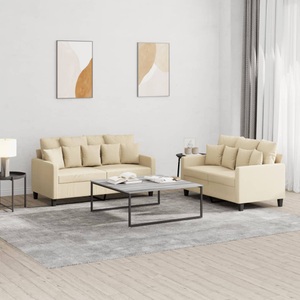 vidaXL, vidaXL 2-tlg. Sofagarnitur mit Kissen Creme Stoff