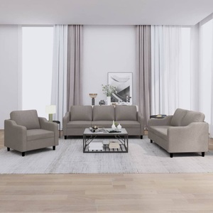 vidaXL, vidaXL 3-tlg. Sofagarnitur mit Kissen Taupe Stoff, vidaXL 3-tlg. Sofagarnitur mit Kissen Taupe Stoff