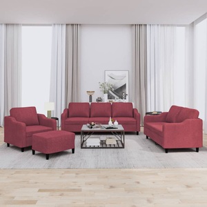 vidaXL, vidaXL 4-tlg. Sofagarnitur mit Kissen Weinrot Stoff