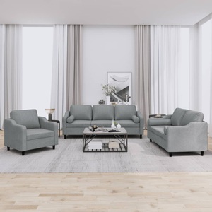 vidaXL, vidaXL 3-tlg. Sofagarnitur mit Kissen Hellgrau Stoff
