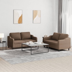 vidaXL, vidaXL 2-tlg. Sofagarnitur mit Kissen Braun Stoff, vidaXL 2-tlg. Sofagarnitur mit Kissen Braun Stoff